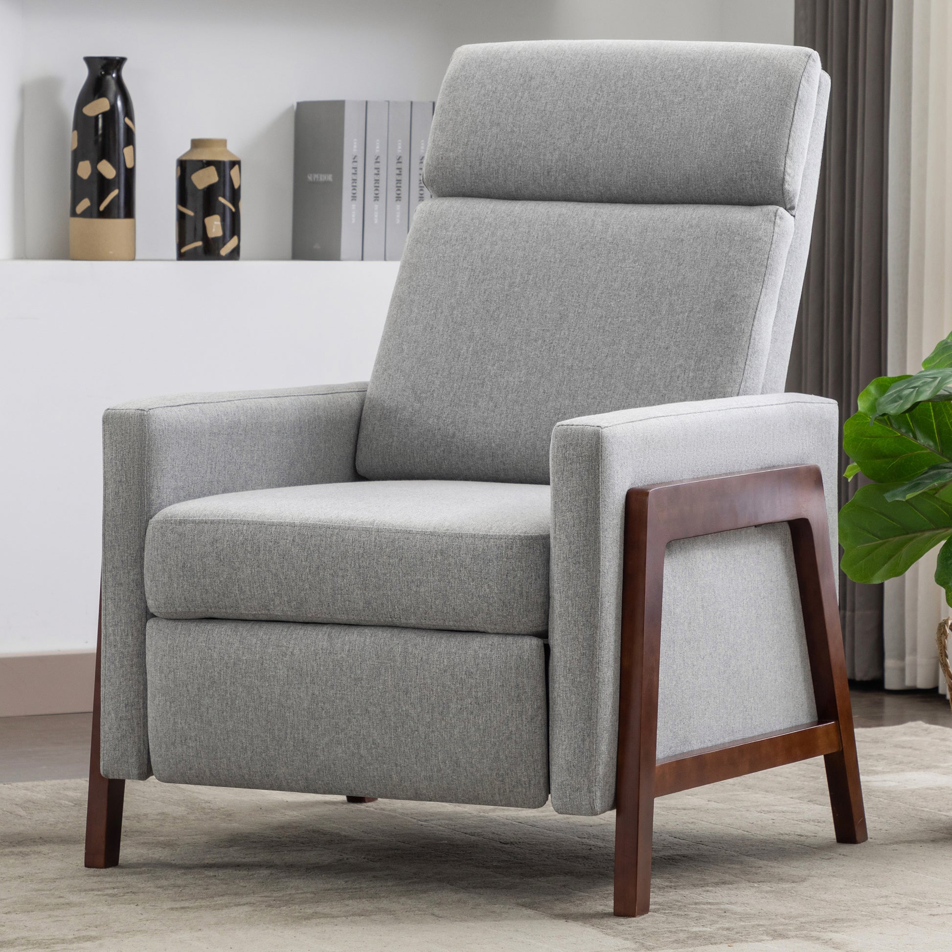 Set Of Two Wood Framed Upholstered Recliner Chair Adjustable Home Theater Seating With Thick Seat Cushion And Backrest Modern Living Room Recliners,Gray Gray Linen