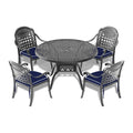 Cushions In Random Colors 5 Piece Set Of Cast Aluminum Patio Furniture With Cushions Yes Dining Set Black Seats 4 Rust Resistant Frame Water Resistant Cushion Garden & Outdoor Complete Patio Sets Aluminium