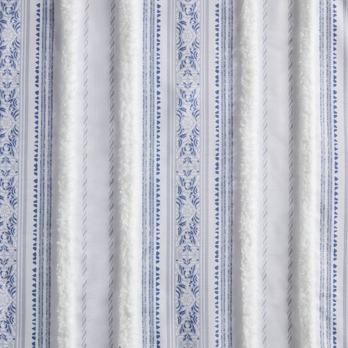 Poly Printed Curtain Panel With Tufted Stripe And Lining White Navy 50X84" Multicolor Polyester