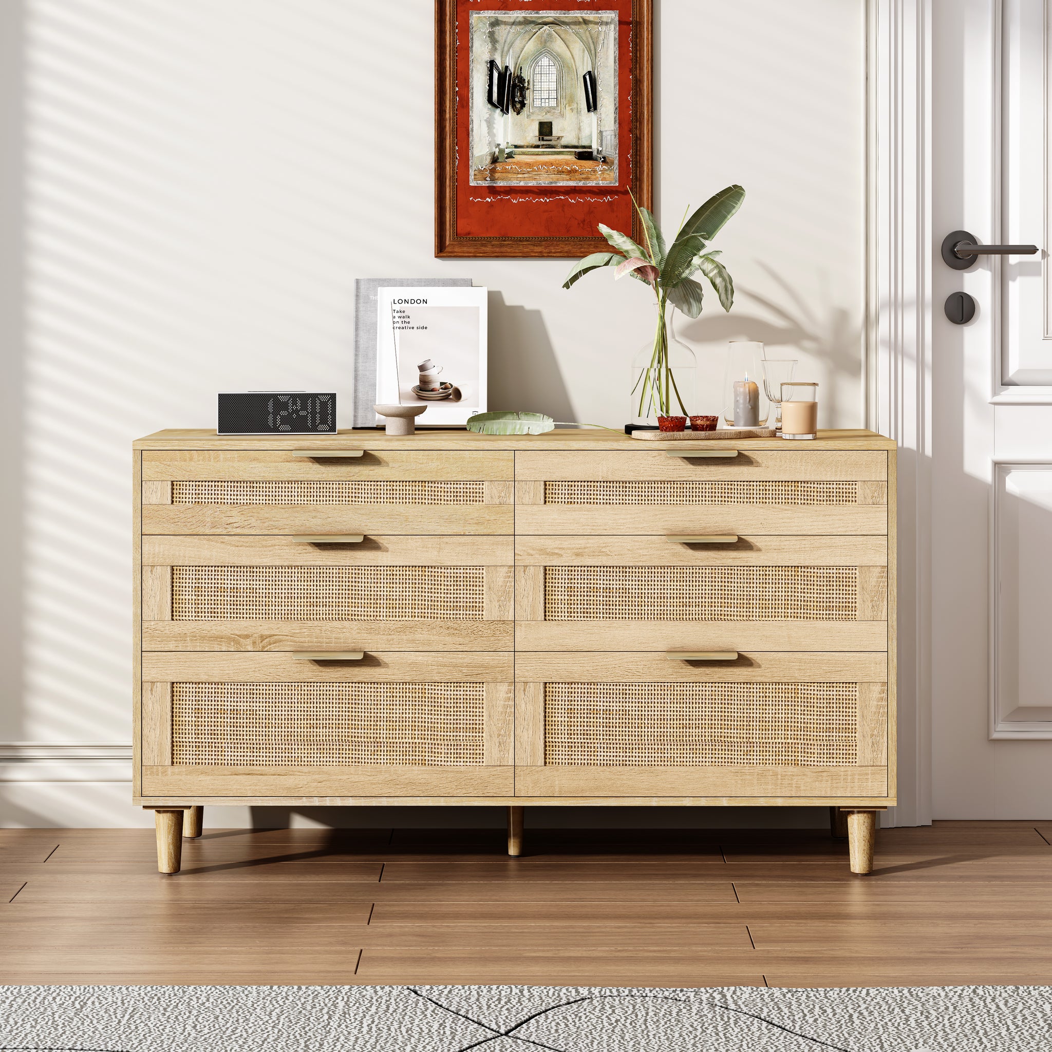 51" Rattan Dresser With Drawers, 6 Drawer Dresser For Bedroom, Clothes 51" Rattan Dresser With Drawers, 6 Drawer Dresser For Bedroom, Clothes