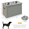 Pawhut Raised Pet Feeding Storage Station With 2 Stainless Steel Bowls Base For Large Dogs And Other Large Pets, Gray Gray Mdf