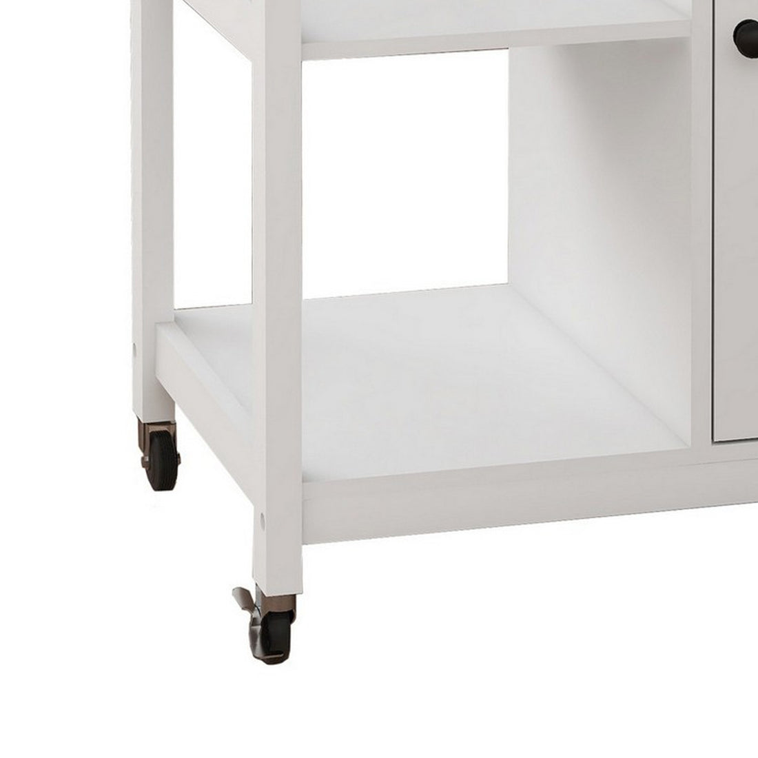 40 Inch Rolling Kitchen Cart, Open Shelves, Rich Brown Wood Surface, White Brown White Mdf