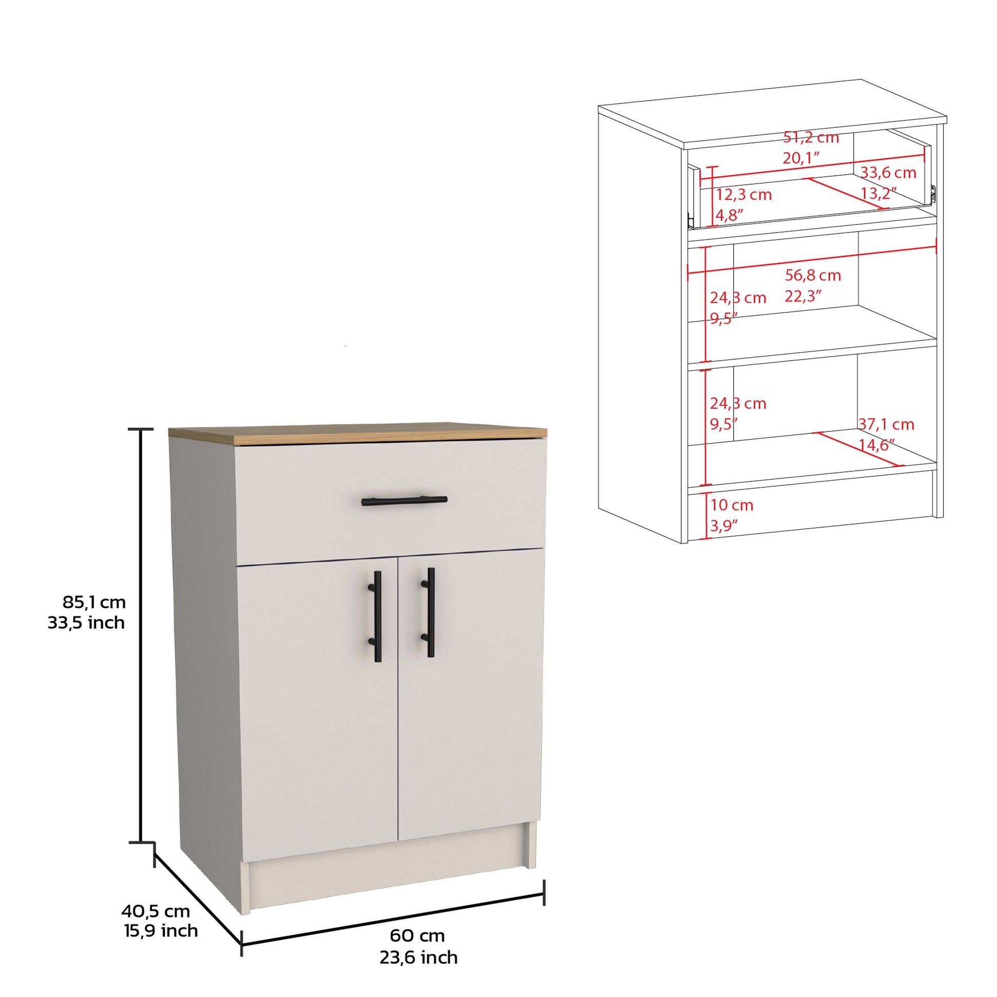 Mayorca Multistorage Pantry Cabinet, One Drawer, Two Interior Shelves Ivory Natural Oak Ivory Particle Board