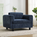 Modern Oversized Armchair Comfy Accent Chair Single Sofa For Living Room Bedroom Office Apartment, Woven Velvet Fabric, Blue Blue Wood