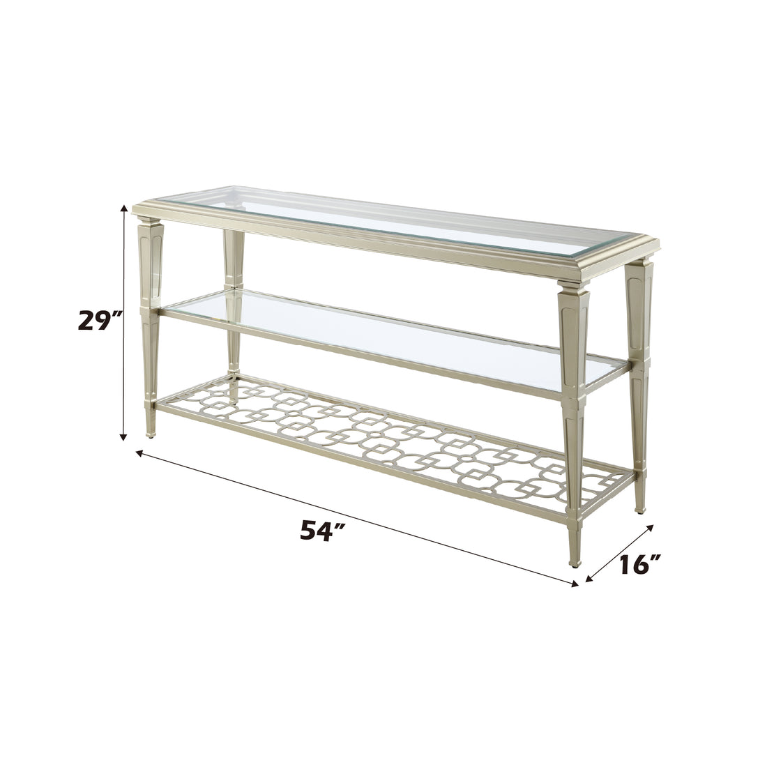 Zaba Sofa Table, Glass & Champagne Finish Lv02787 Champagne Glass Metal