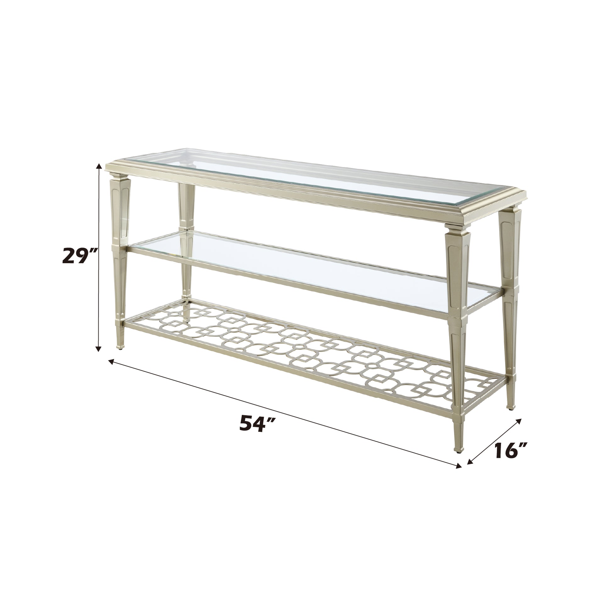 Zaba Sofa Table, Glass & Champagne Finish Lv02787 Champagne Glass Metal