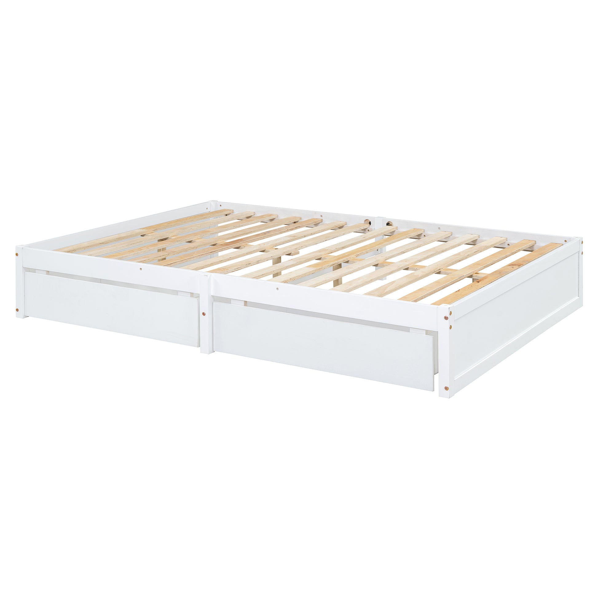 Full Size Wood Daybed With Fence Guardrails And 2 Drawers, Split Into Independent Floor Bed & Daybed, White Old Sku :Lp000882Aak Full White Solid Wood Mdf