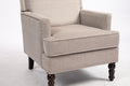 Upholstered Accent Chair, Vintage Armchair With Blue And White Striped Linen Fabric And Trim For Living Room Grey Cotton