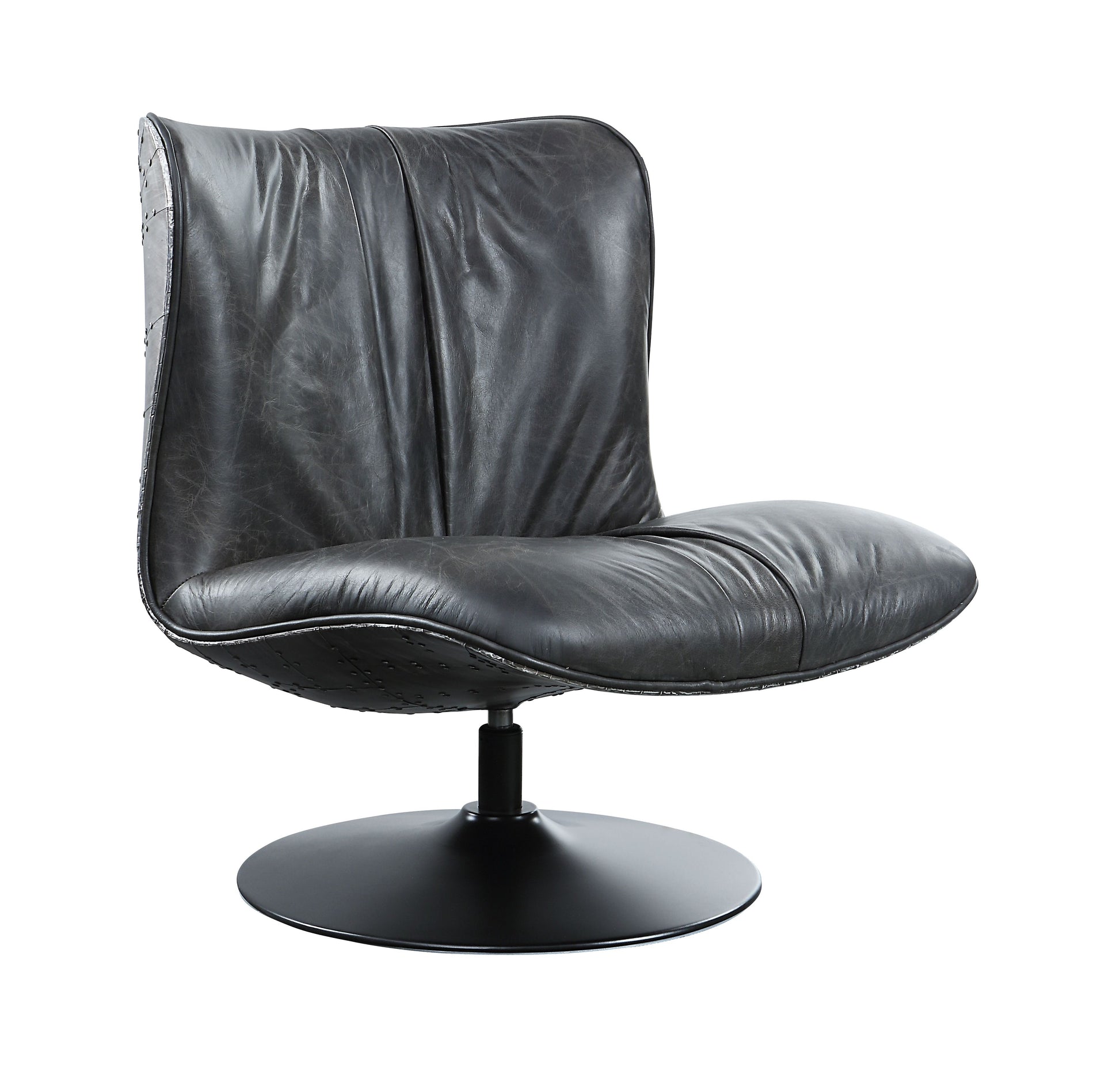 Piotr Accent Chair W Swivel, Black Top Grain Leather Ac02581 Black Wood
