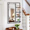 30X44 Ines Modern Vanity Mirror With Multi Functional Shelf, Large Bathroom Mirror, Black Frame Decoration Mirror, Suitable For Bathroom, Living Room, Bedroom Black Metal