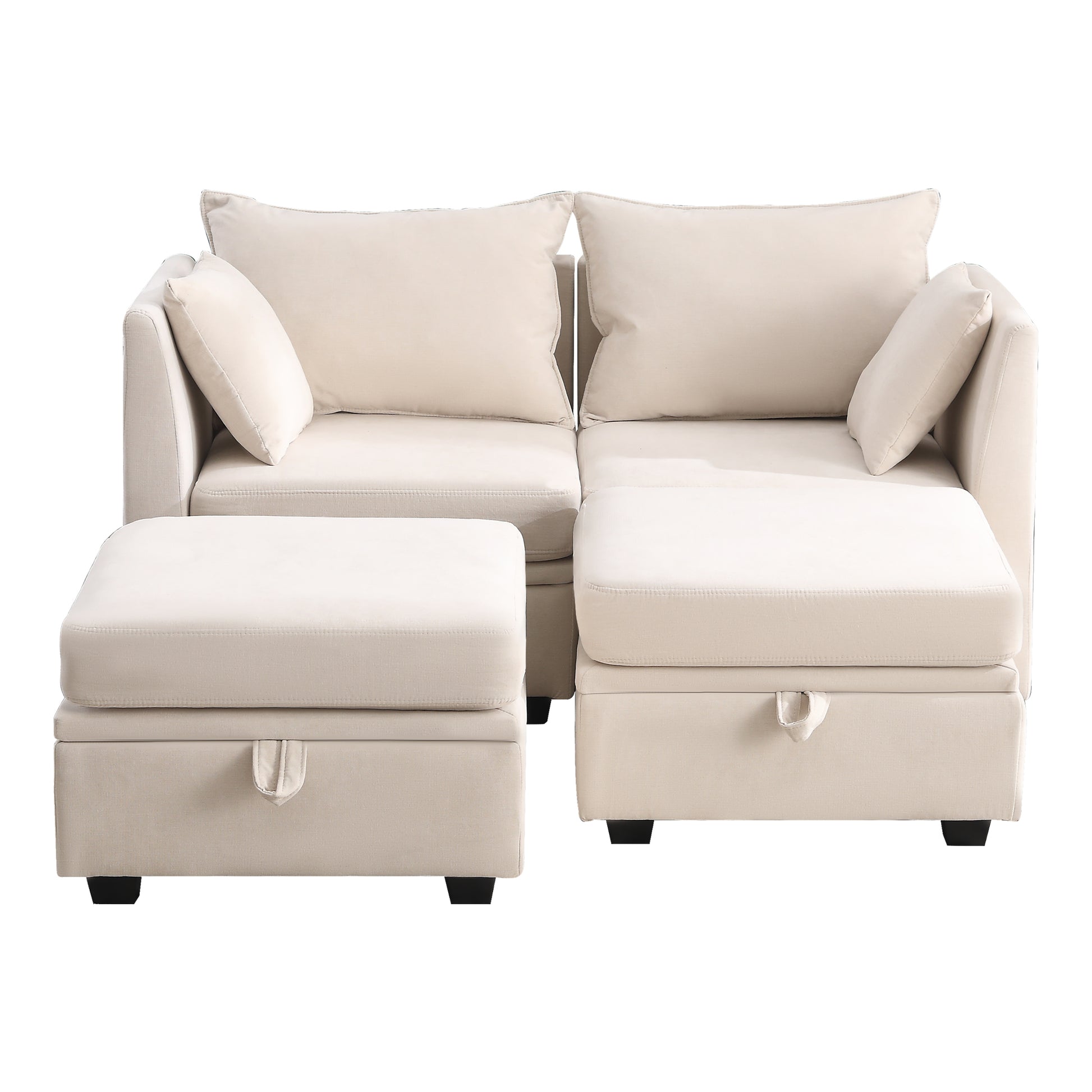 Modular Couches And Sofas Sectional With Storage Sectional Sofa U Shaped Sectional Couch With Reversible Chaises, Beige Beige Linen Wood Primary Living Space Soft Heavy Duty Cotton Cotton 4 Seat