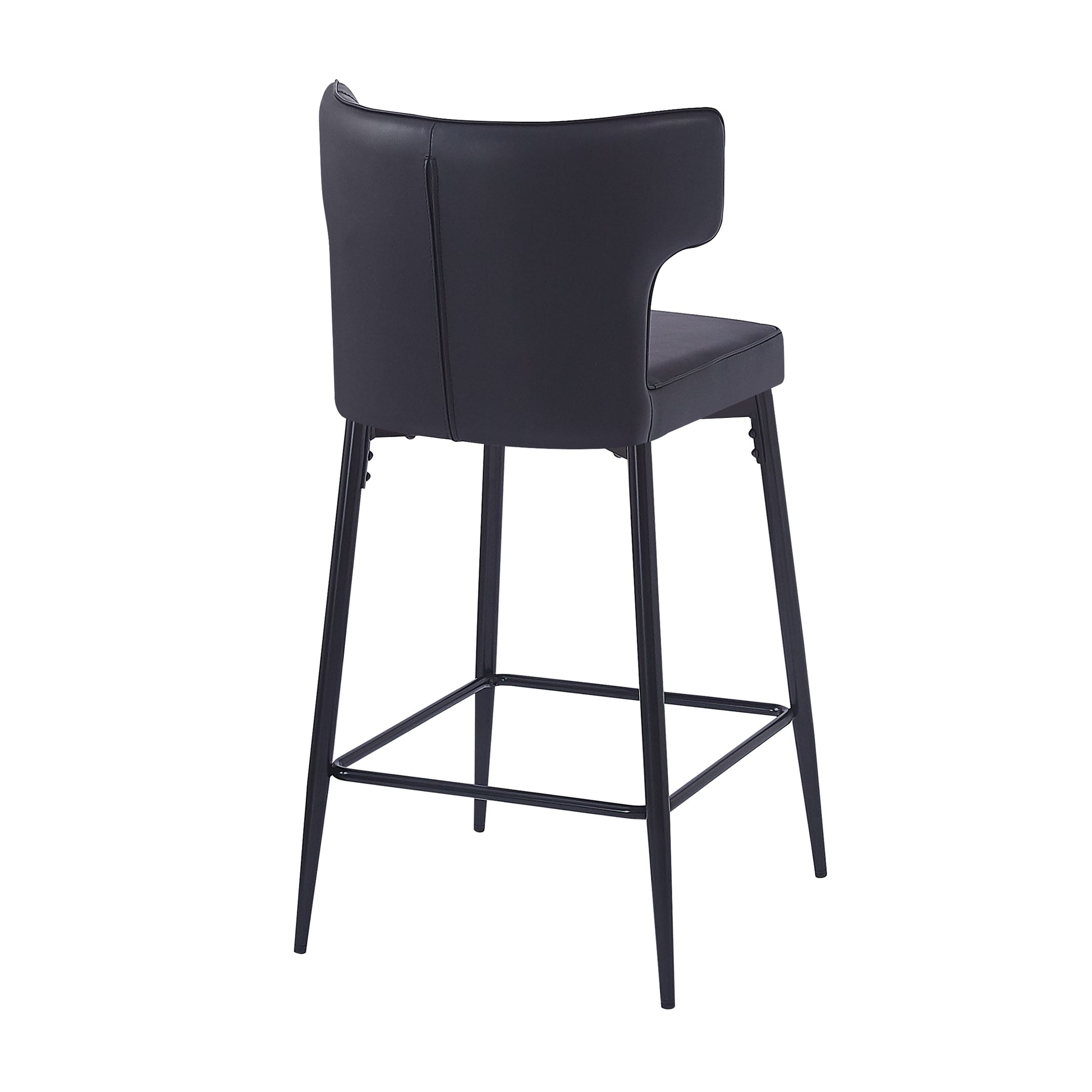 28Inch Counter Height Bar Stools Set Of 2, Modern Bar Upholstered Chairs With Pu Leather, Metal Footrest And Frame For Kitchen Island, Bar Table, Dining Room, Black Solid Kitchen Solid Back Set Of 2