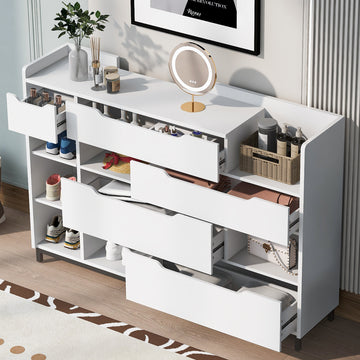 Shoe Storage Cabinet For Entryway With Drawers And Shelves, Modern Shoe Organizer Cabinet, Free Standing Shoe Rack For Hallway, Living Room White Mdf