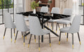 1 Table And 8 Chairs Set.A Rectangular Dining Table With A Imitation Marble Black Table Top And Black Metal Legs.Paired With 8 Chairs With Pu Leather Seat Cushion And Black Metal Legs.F 1537,C 007 Grey Glass Metal