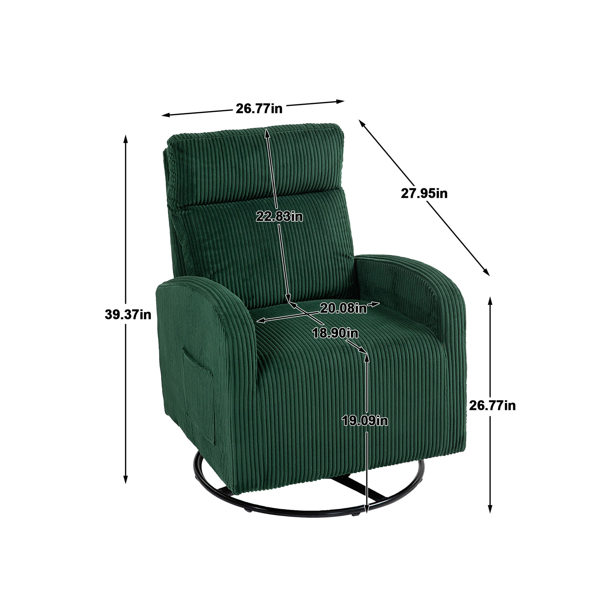Jiada Upholstered Swivel Glider.Flannel Fabric.Rocking Chair For Nursery In Dark Green.Modern Style One Left Bag Dark Green Primary Living Space Foam Fabric Metal