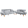 Eula 2 Piece Sofa And Loveseat Set With 4 Throw Pillows, Light Gray Velvet Gray Wood Fabric 4 Seat