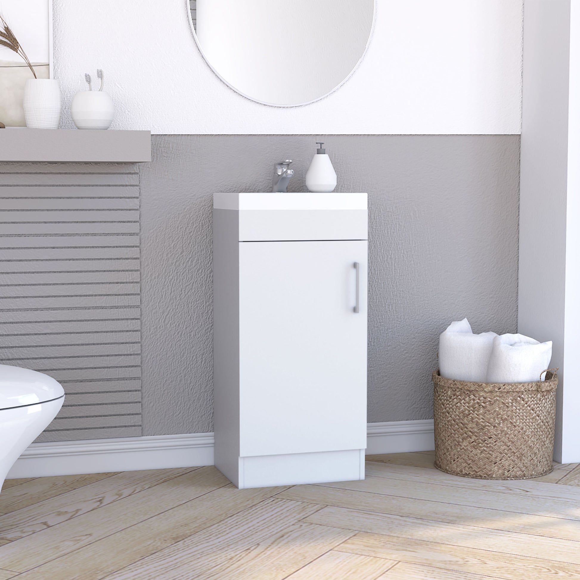 Madrid 16" Bathroom Vanity Single Door, Resin Sink And Faucet White White Bathroom Modern Particle Board