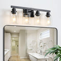 Same As W1340P197620 L001010 B4 4 Lights Farmhouse Vanity Lights Fixture Rustic Bathroom Light Fixture Bathroom Sconce Without Bulbs Black Glass Iron