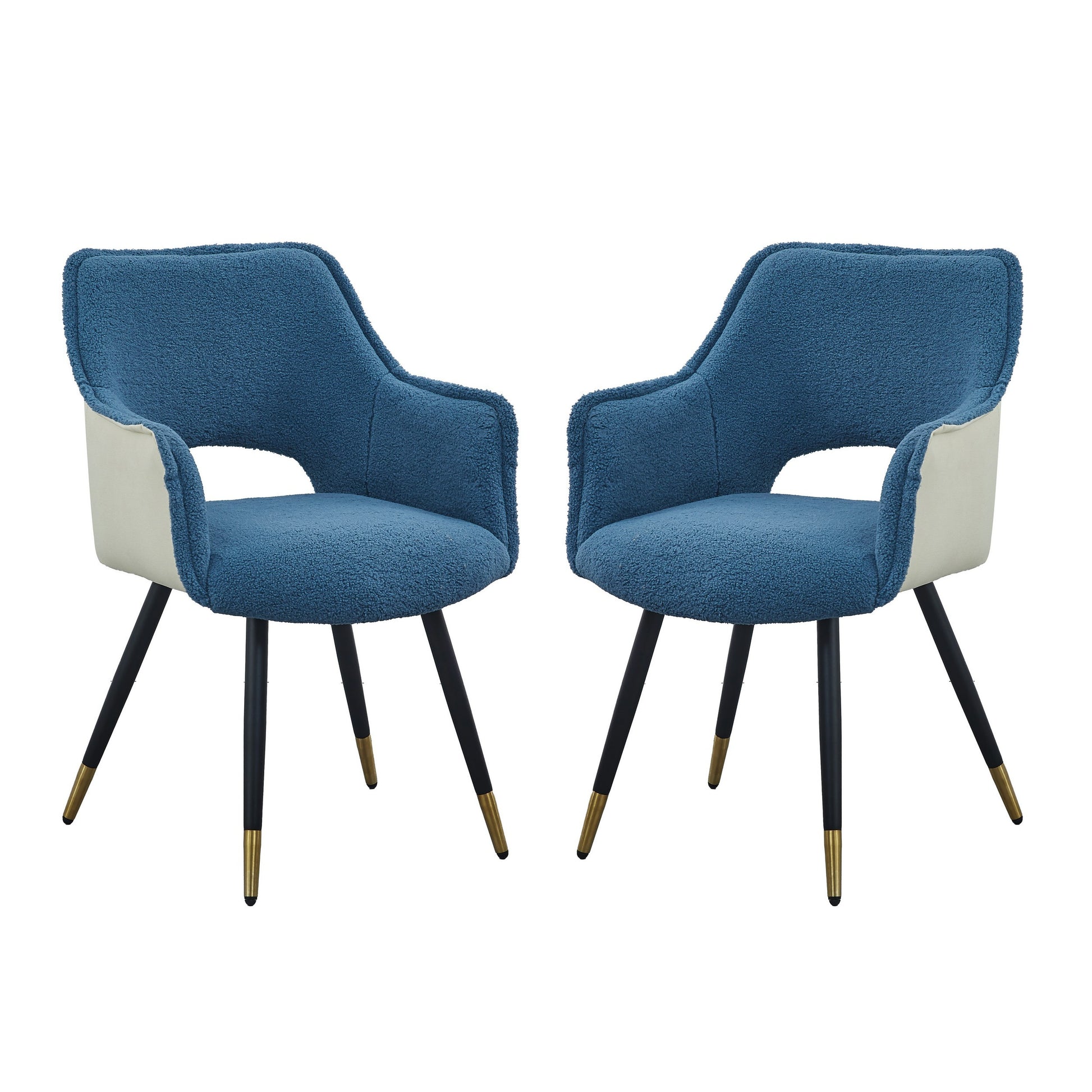 Eden 23 Inch Modern Dining Chair, White Fabric, Blue Metal Legs, Set Of 2 Blue Fabric Metal