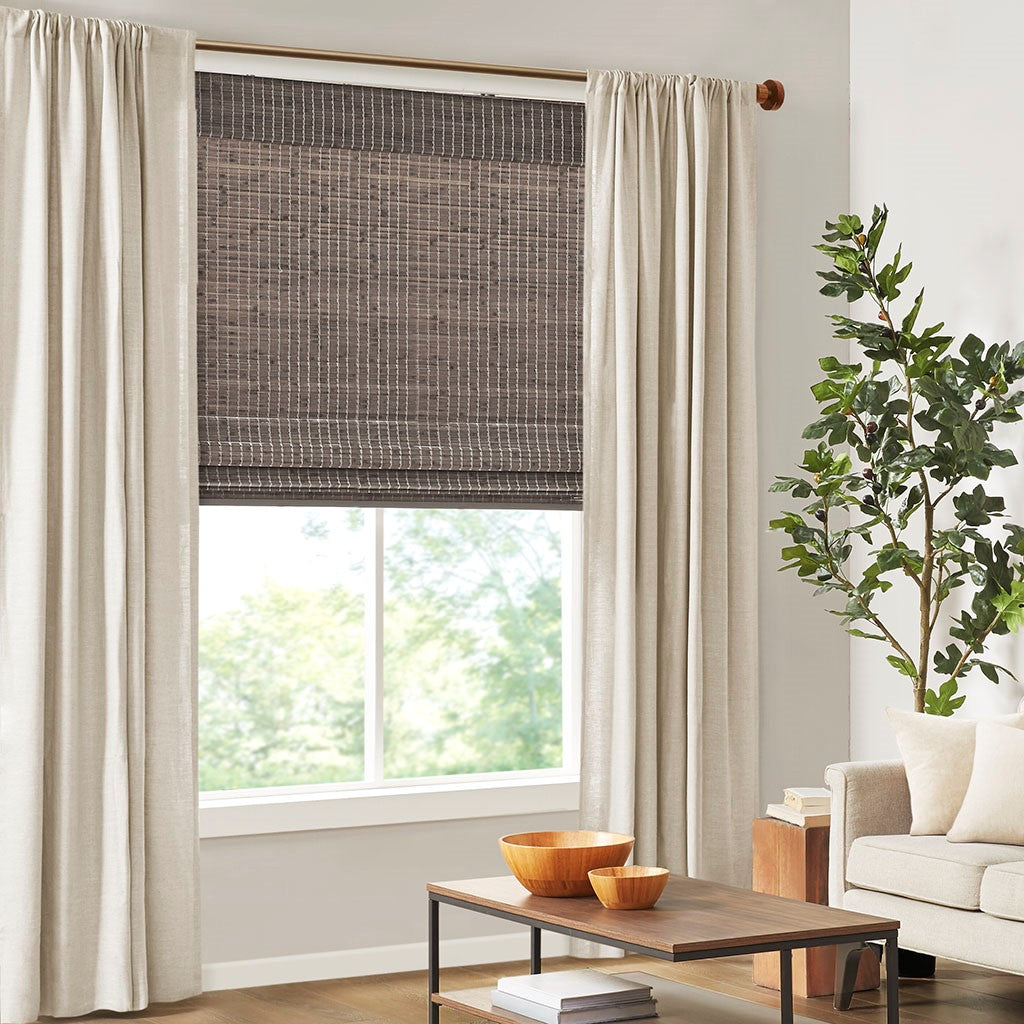 Bamboo Light Filtering Roman Shade 64"L Grey Ash Bamboo