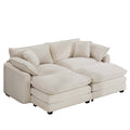 Corduroy Two Seater Sofa With 2 Footrest, 2 Seater Sofa With Ottoman To Work As Sofa Bed For Small Living Spaces, Light Beige Corduroy Sofa Beige Corduroy 2 Seat