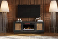 Ventura 70 Inch Fireplace Tv Stand For Tvs Up To 80 Inches, Black And Bourbon Finish Black 80 89 Inches Wood Wood