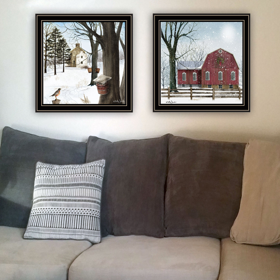 2 Piece Vignette A Little Snow, Waiting For Spring Black Framed Wall Art For Living Room, Bedroom Wall Art Print For Home Decor By Billy Jacobs Multicolor Wood Paper