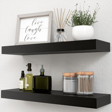 Black Floating Shelves Set Of 2, Wall Mounted Small Shelves For Room Black Engineered Wood