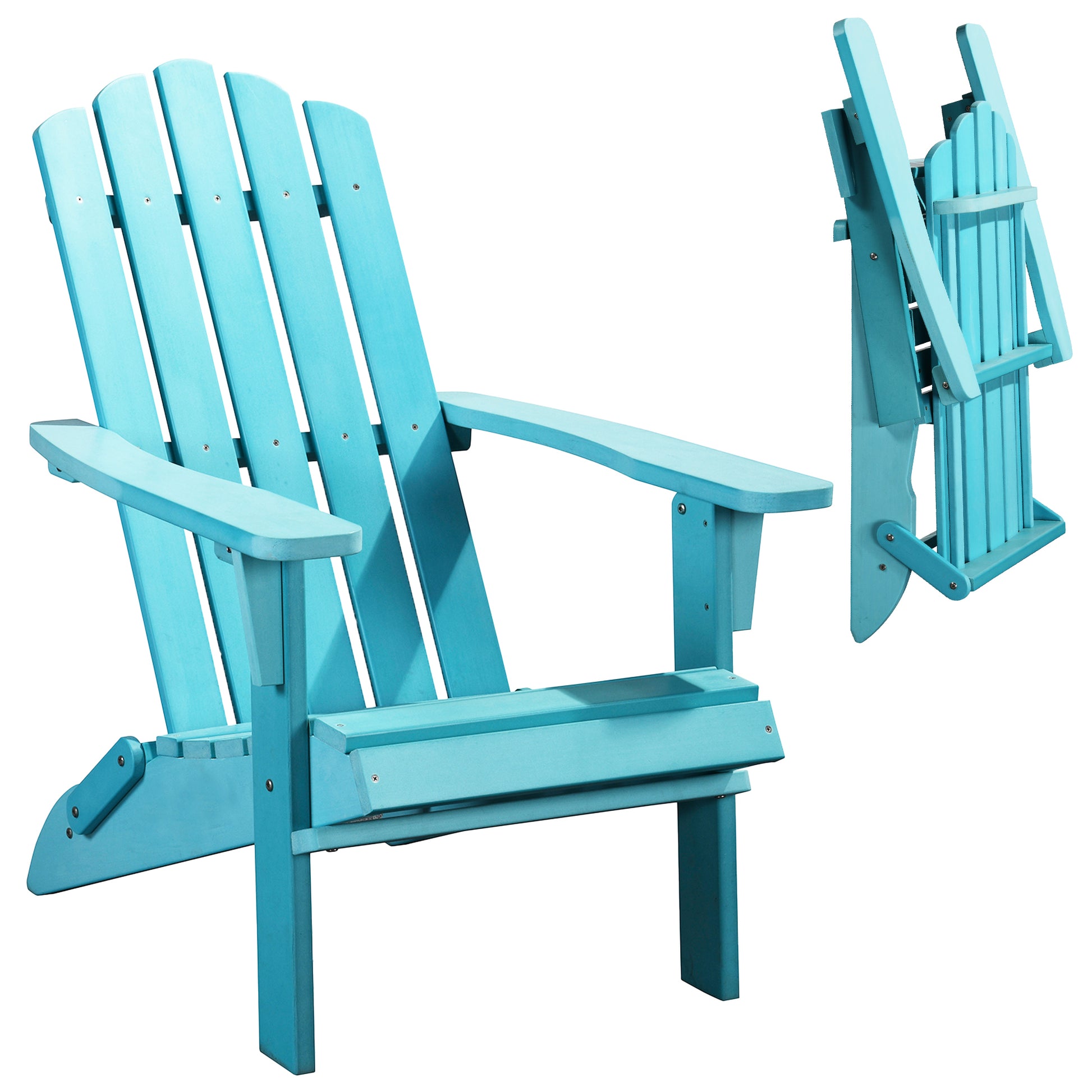 Hips Folding Adirondack Chair, Ultra Durable Weather Resistant Design, Real Wood Look, Easy Folding With No Pins Needed, 300 Lb Capacity, Blue Aqua Blue Plastic