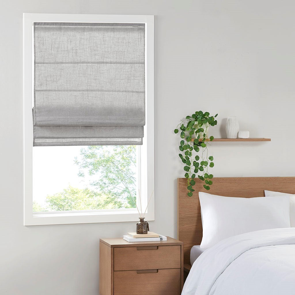 Linen Blend Light Filtering Cordless Roman Shade Grey Polyester