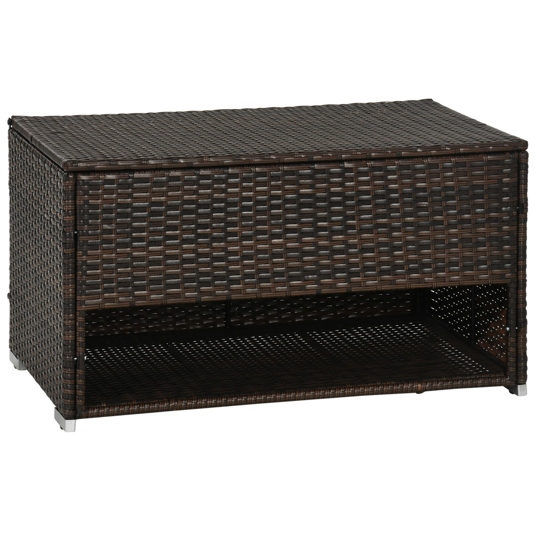 Outsunny Outdoor Deck Box & Shoe Storage, Pe Rattan Wicker Towel Rack With Liner For Indoor, Outdoor, Patio Furniture Cushions, Pool, Toys, Garden Tools, Brown Brown Steel