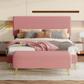 2 Pieces Bedroom Sets Queen Size Upholstered Bed Frame, Modern Corduroy Storage Ottoman,Pink Queen Pink 2 Piece Set Solid Wood Mdf