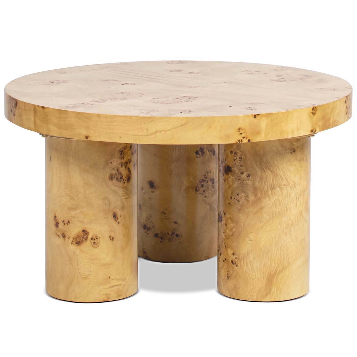 Nebula 28" Round Pillar Leg Coffee Table, Warm Natural Brown Burl Wood Burly Wood Solid Wood Mdf Solid Wood Mdf