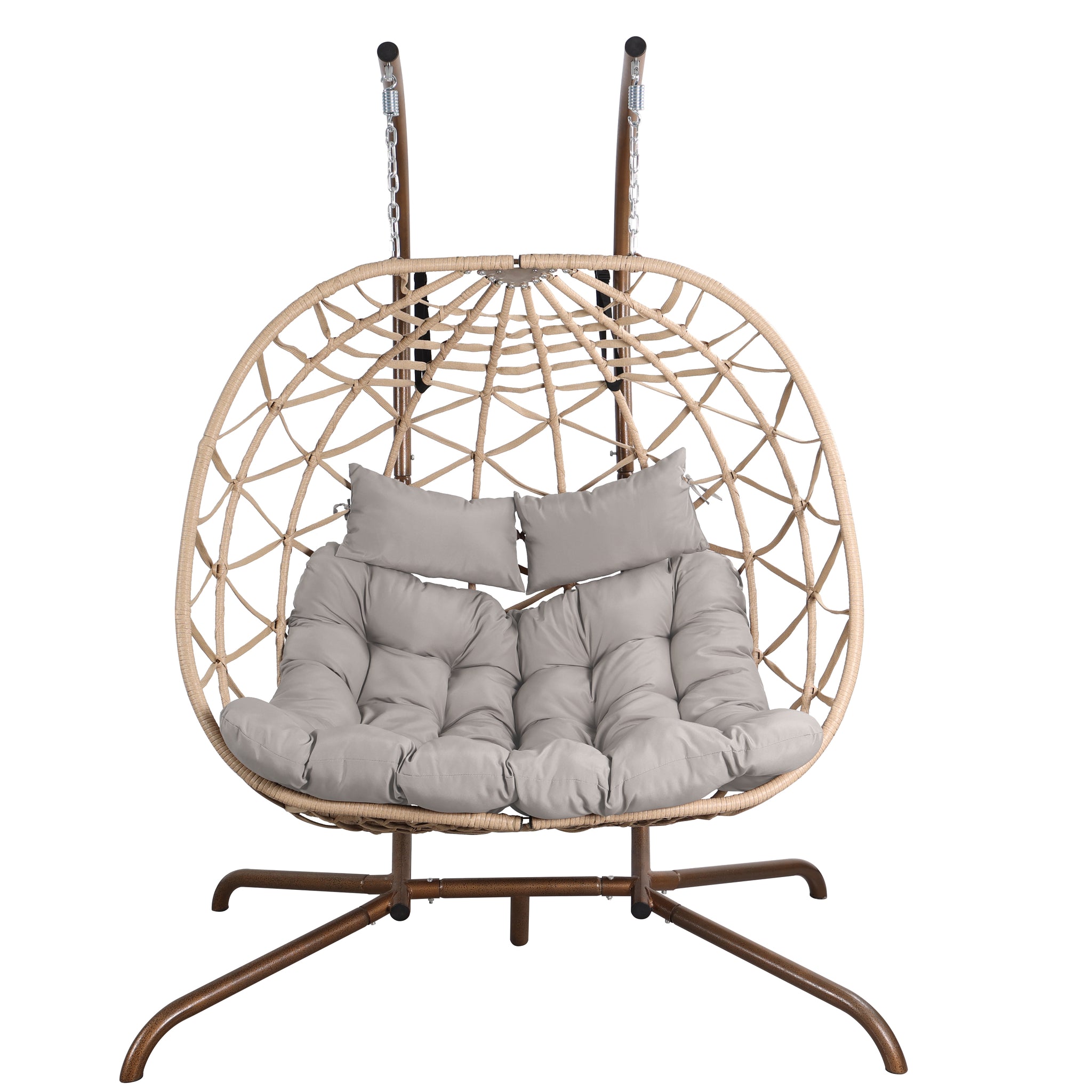 Outdoor Egg Swing Chair With Stand,Thick Cushions And Pillow Light Grey Cotton Rattan Metal