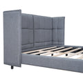 Queen Size Upholstered Platform Bed With Led Lights And U Shaped Headboard, Linen Fabric, Gray Queen Gray Wood Metal