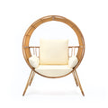 Round Wicker Outdoor Egg Chair, Beige Ancient Oak Rattan Metal