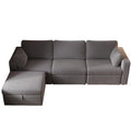 Modern Velvet Modular Sectional Sofa, L Shape Convertible Sofa Set With Pillows, Oversized Sectional Couches With Storage Ottomans For Living Room, Loft, Apartment, Office Dark Gray 4 Seats Wood Primary Living Space Medium Duty Pine 4 Seat Dark Gray