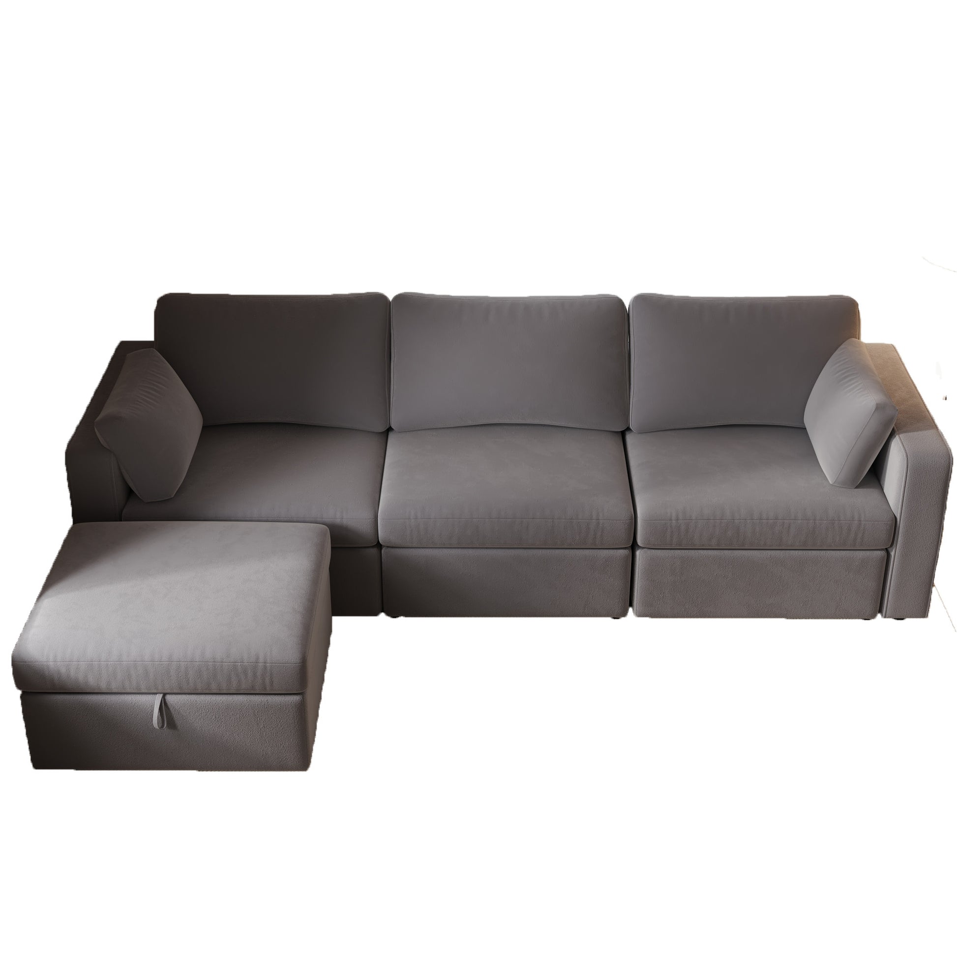 Modern Velvet Modular Sectional Sofa, L Shape Convertible Sofa Set With Pillows, Oversized Sectional Couches With Storage Ottomans For Living Room, Loft, Apartment, Office Dark Gray 4 Seats Wood Primary Living Space Medium Duty Pine 4 Seat Dark Gray