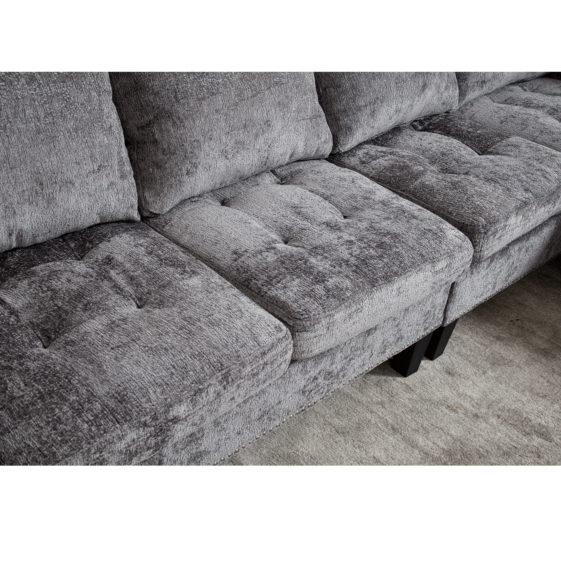 Arrived 5 Seat Modular Sofa,With Storage Ottoman, Convertible Sectional Sofa, L Shaped Couchreversible Chaise ,Riveted Sofa,Chenille, Gray Gray Polyester Wood Primary Living Space Medium Soft Cushion Back Modern Square Arms Foam Metal & Wood 5 Seat