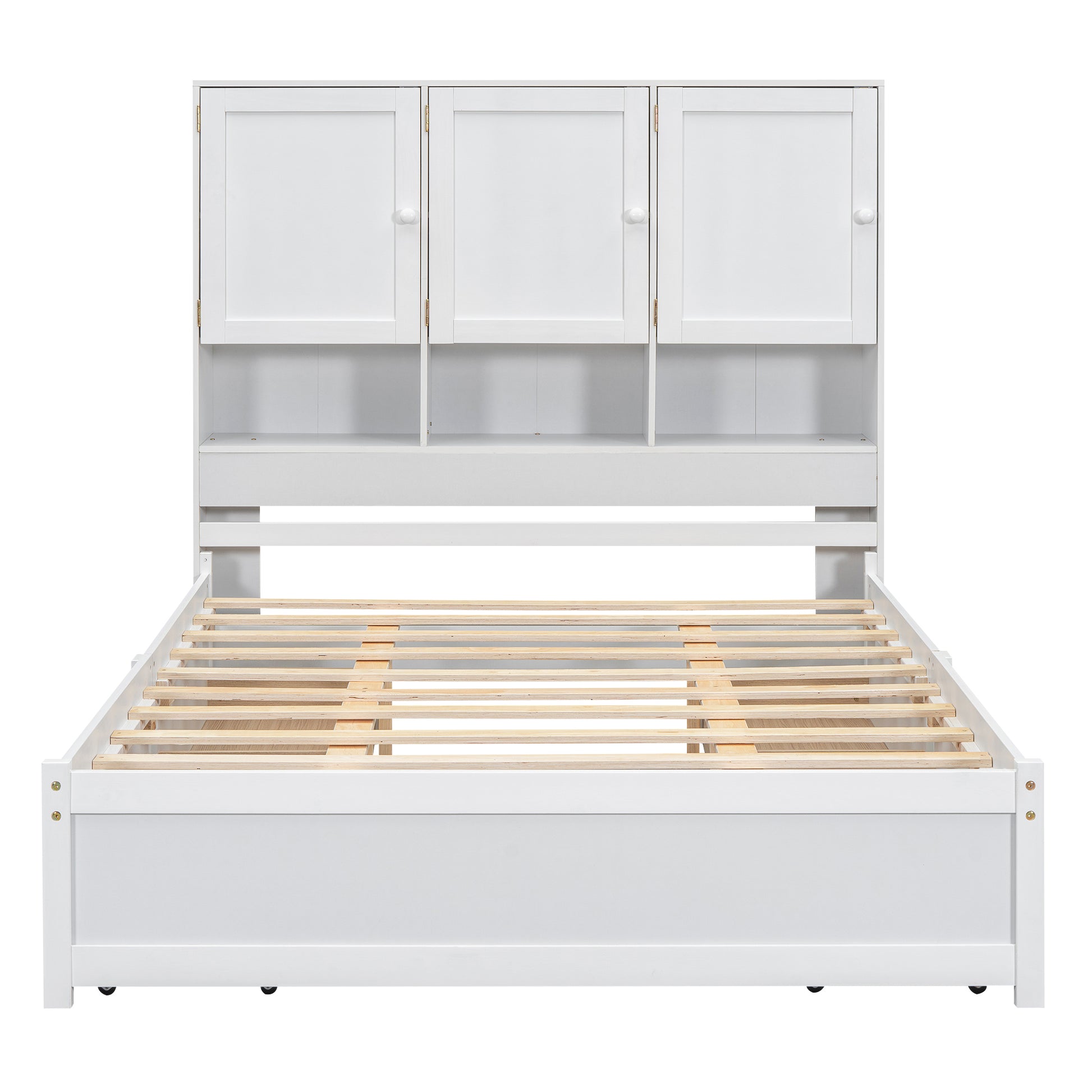 Queen Size Platform Bed With Storage Headboard And 4 Drawers, White Box Spring Not Required Queen White Wood Bedroom Bed Frame Solid Wood Mdf