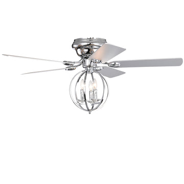 5 Blade 52 Inch Chrome Ceiling Fan With 3 Light No Include Bulb Chandelier Remote Controlled Chrome American Design,American Traditional,Farmhouse,Rustic,Vintage Plywood Iron