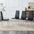 Checkered Armless High Back Dining Chair, 4 Piece Set, Black Chair And Electroplated Metal Legs, Office Chair. Suitable For Restaurants, Living Rooms, Kitchens, And Offices.W115162605 0924 Black Pu