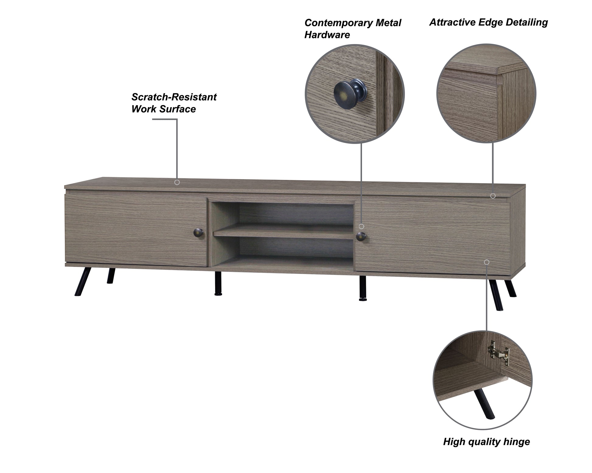 Tv Stand "Elegant Walnut Wood Grain Media Console And Tv Stand With Storage Versatile Modern Entertainment Center For Contemporary Living Room Supports Up To 75 Inch Tvs" Grey 70 79 Inches Solid Wood