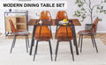 Table And Chair Set.Dark Brown Tempered Glass Tabletop, Black Metal Legs, Dining Table, Work Desk,Dark Brown Transparent Dining Chair. Suitable For Dining Room, Is A Good Choice For Families. Dark Brown Seats 6 Glass