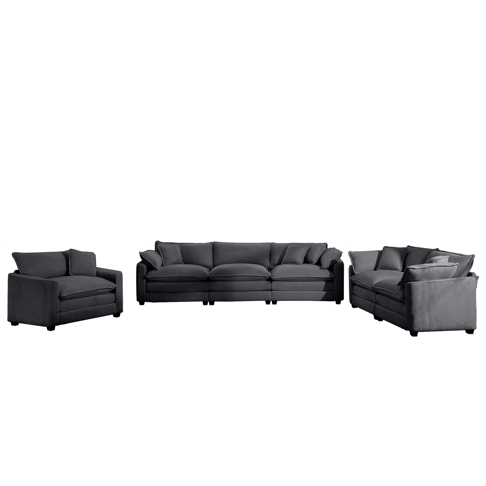 3 Piece Sectional Sofa Oversized Sectional Sofa Comfortable Sectional Sofaone Single Sectional Sofa, One 2 Seater Sofas, One 3 Seater Sofas Grey Corduroy Deep Seat Sofa Grey Corduroy 6 Seat