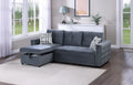 Gray Velvet Convertible Sectional Sofa Pull Out Bed Couch Storage Chaise Tufted Reversible 2Pc Sectional Living Room Gray Primary Living Space Tufted Back Contemporary,Modern L Shaped Square Arms Velvet 4 Seat