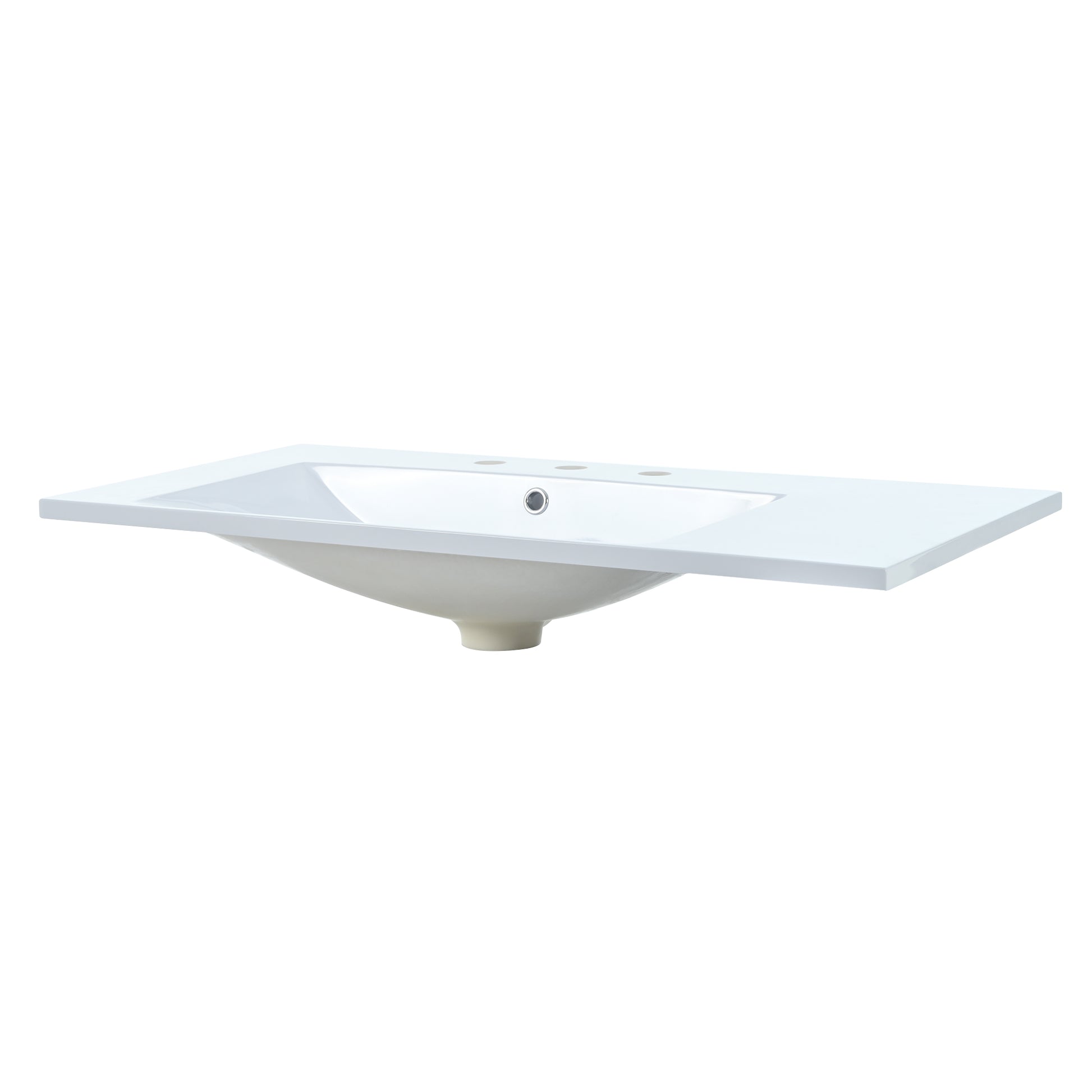 36" Single Bathroom Basin Sink, Left Offset Sink Vanity Top Only, 3 Faucet Holes, Resin White Bathroom Resin