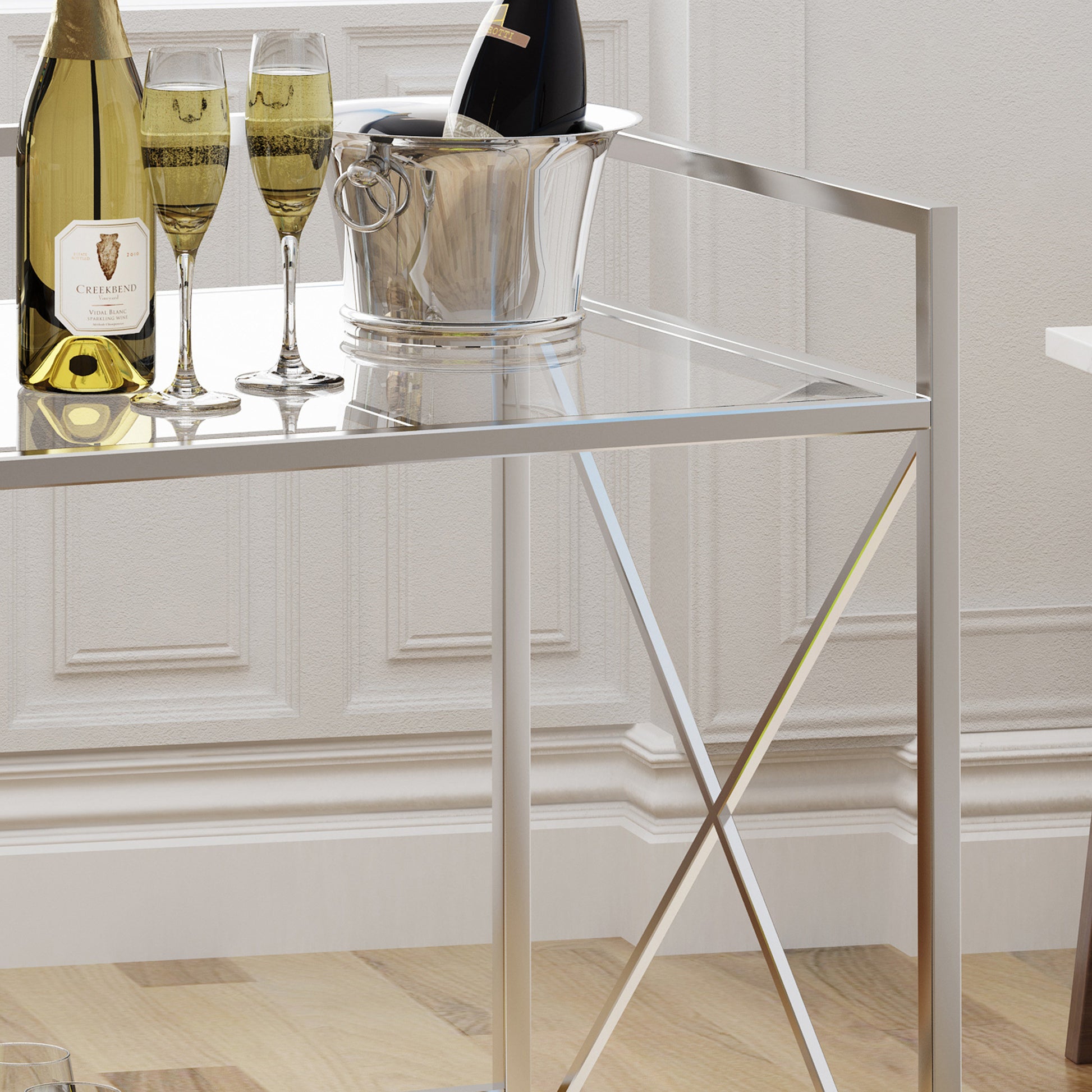 Bar Cart - Silver Glass Metal