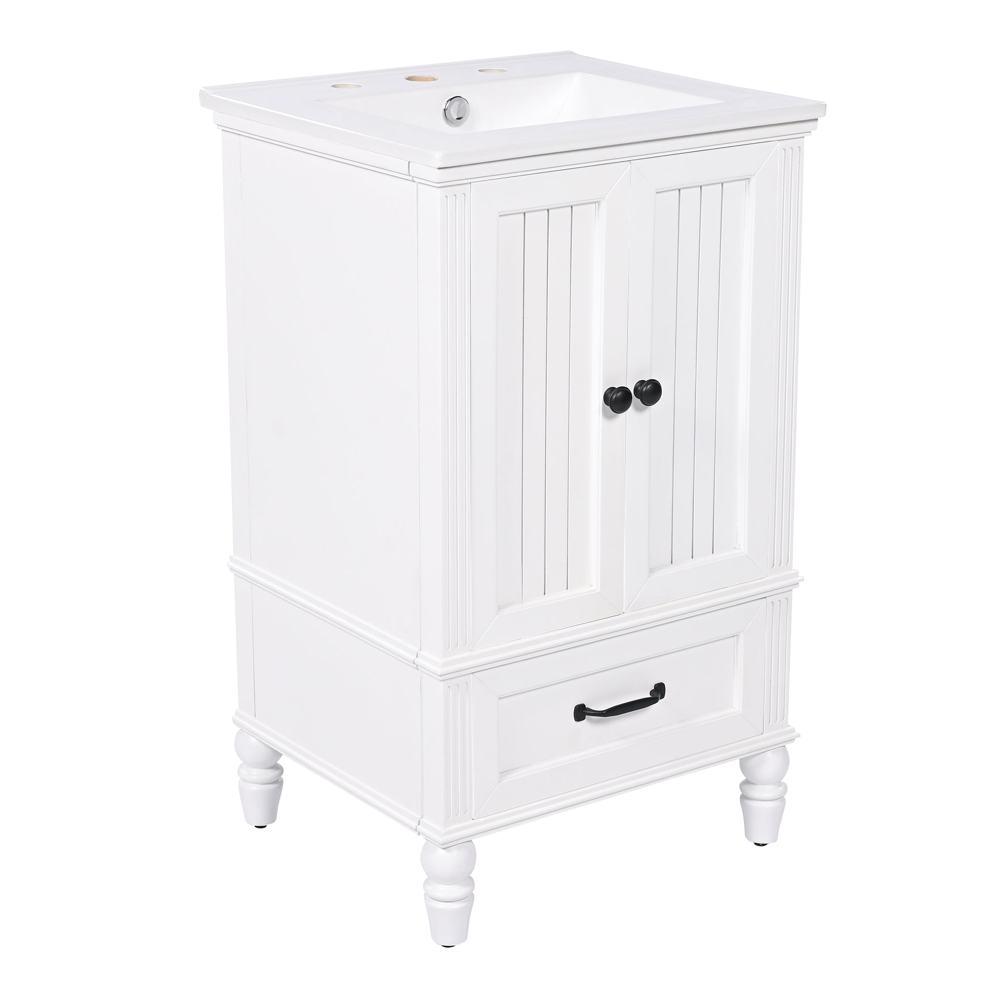 20" Bathroom Vanity With Sink, Bathroom Cabinet With Two Doors, Magnetic Door Stopper And Adiustable Foot Pads, A Drawer, White White Mdf