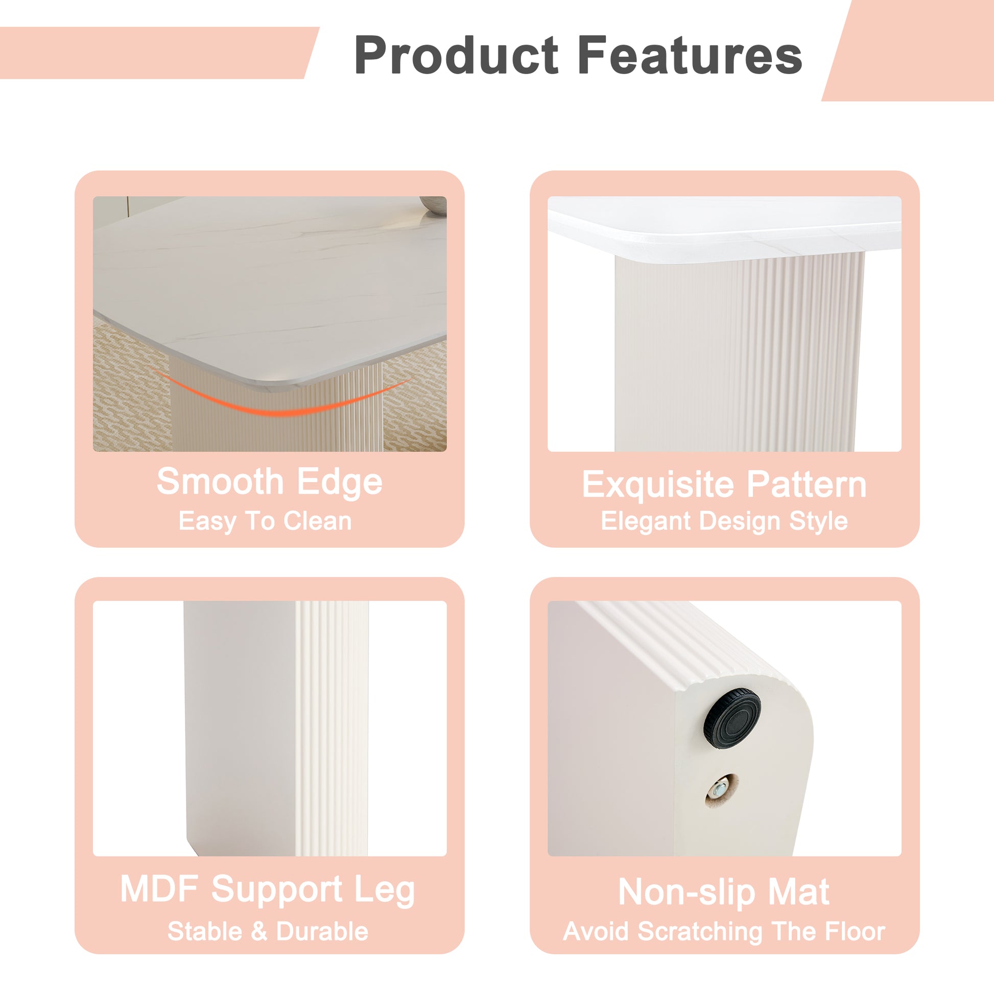 Cream Style Mdf White Dining Table.It Is A Furniture With A Warm And Soft Appearance, Suitable For Creating A Comfortable And Friendly Dining Environment, Suitable For Kitchens, Dining Rooms,Etc. White Mdf